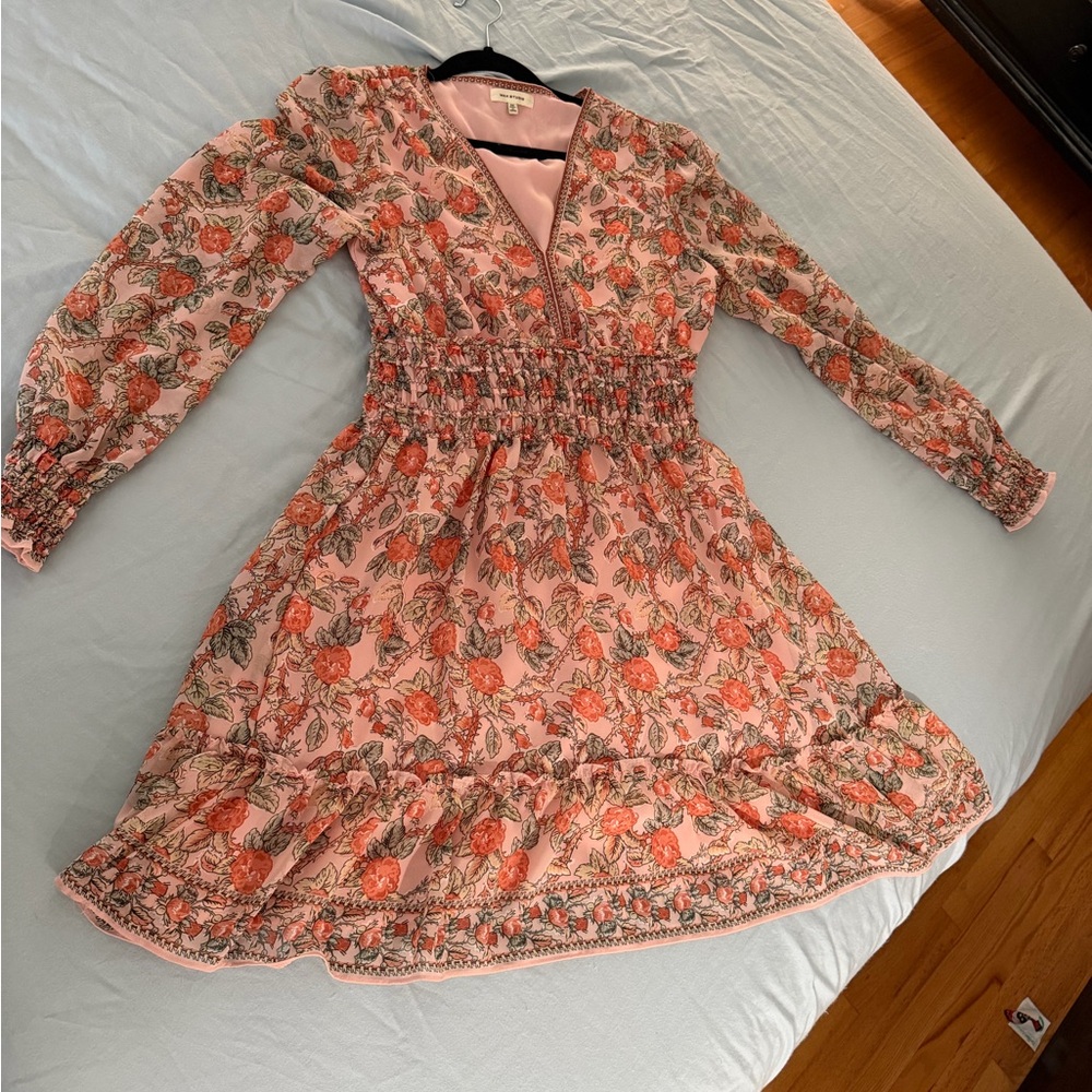 Max Studio Pink and Orange Floral Long Sleeve Dress